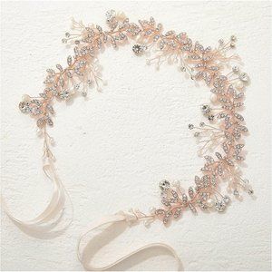 Crystal Wedding Headband Rose Gold Bridal  Pearl Hair Accessories for Women